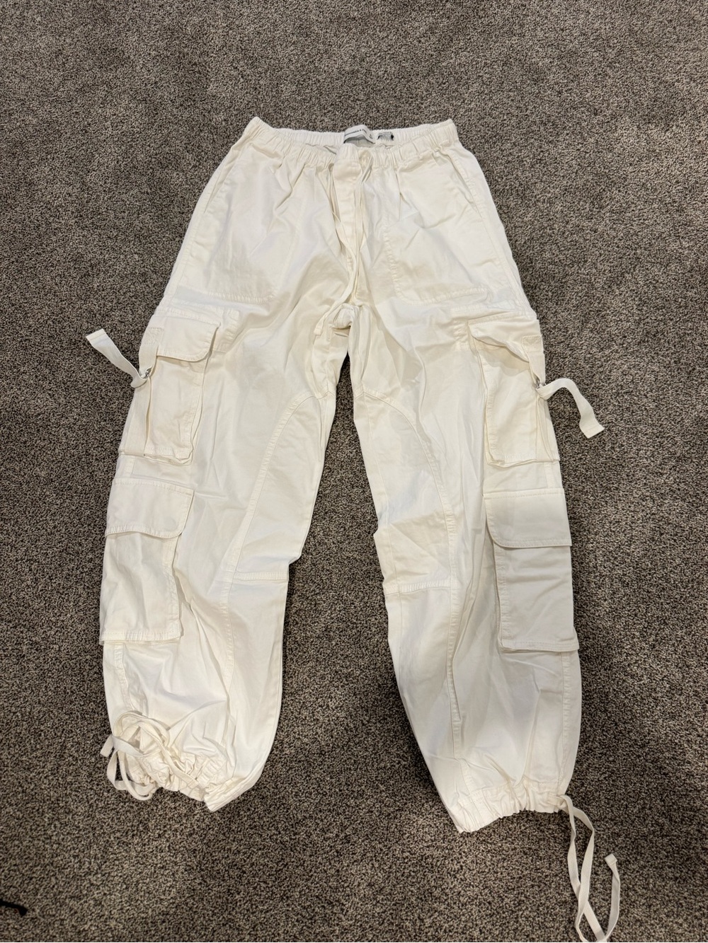 Abercrombie White Cargo Jogger Pants with Drawstring